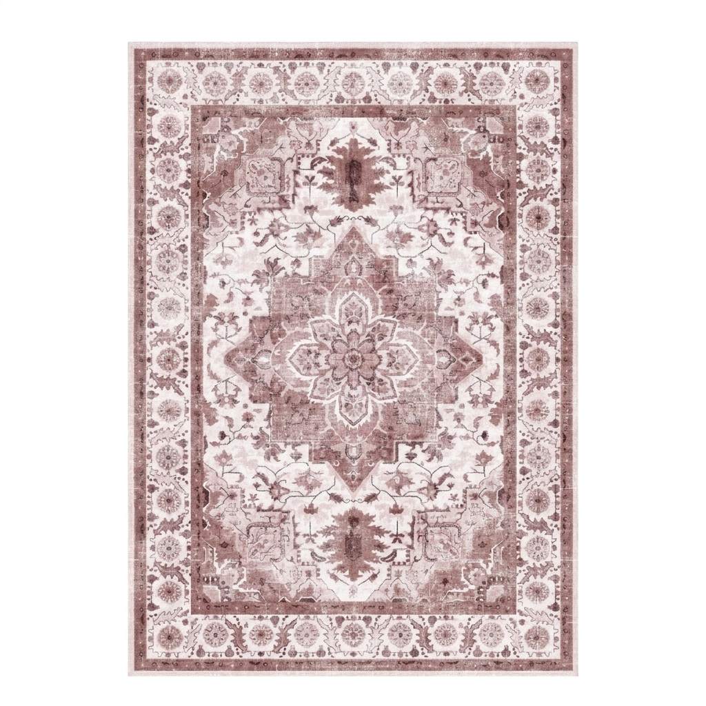Dusty Rose Vintage Persian-Style Washable Area Rug