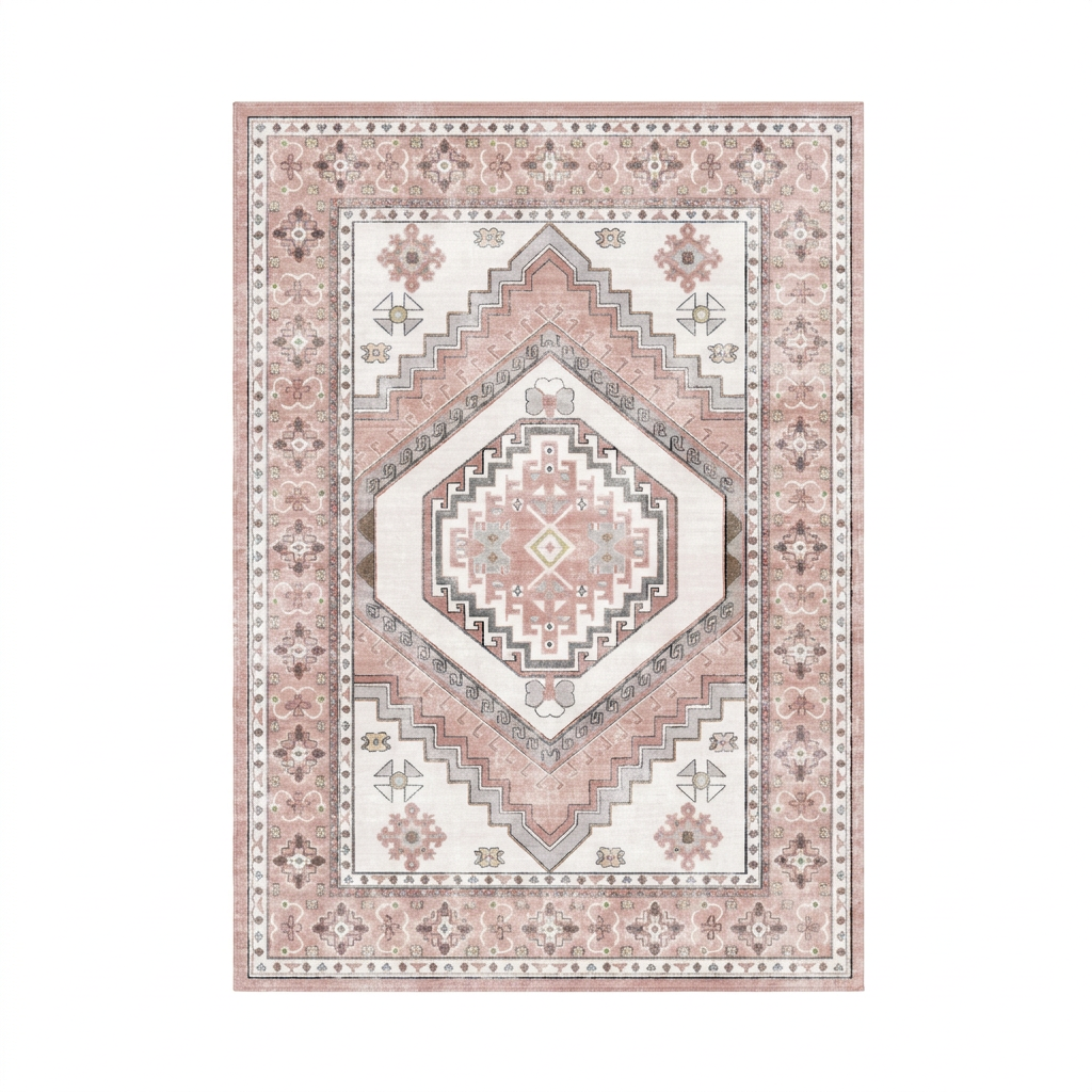Dusty Rose Vintage Tribal Washable Area Rug