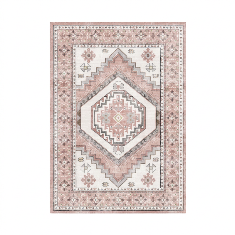 Dusty Rose Vintage Tribal Washable Area Rug
