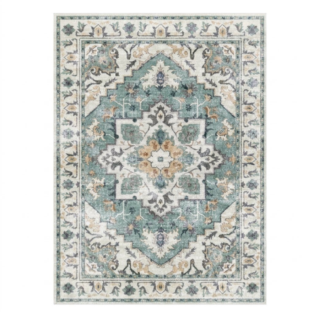 Teal Green Vintage Persian-Style Washable Area Rug