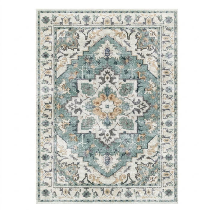 Teal Green Vintage Persian-Style Washable Area Rug