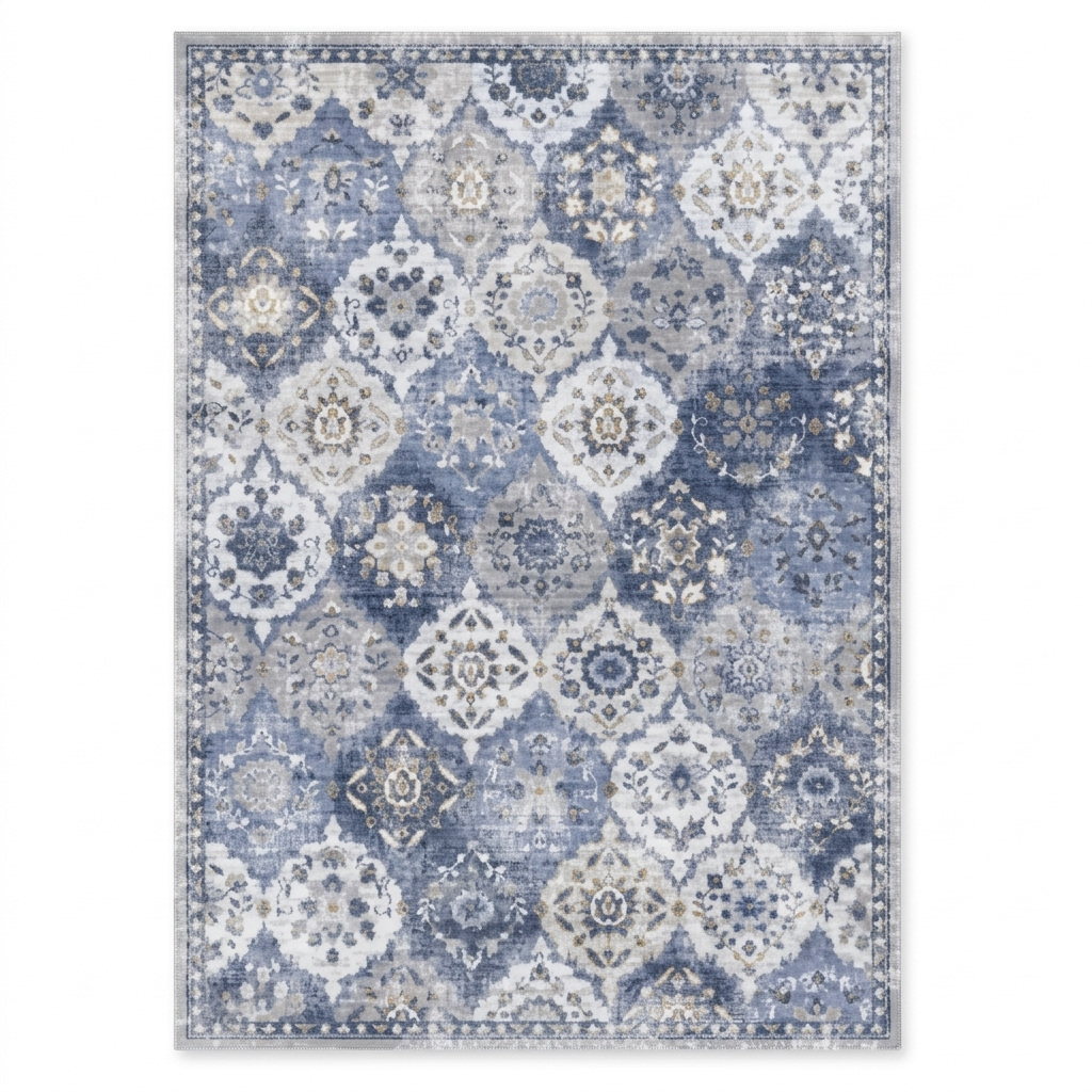 Blue Vintage Moroccan-Style Washable Area Rug