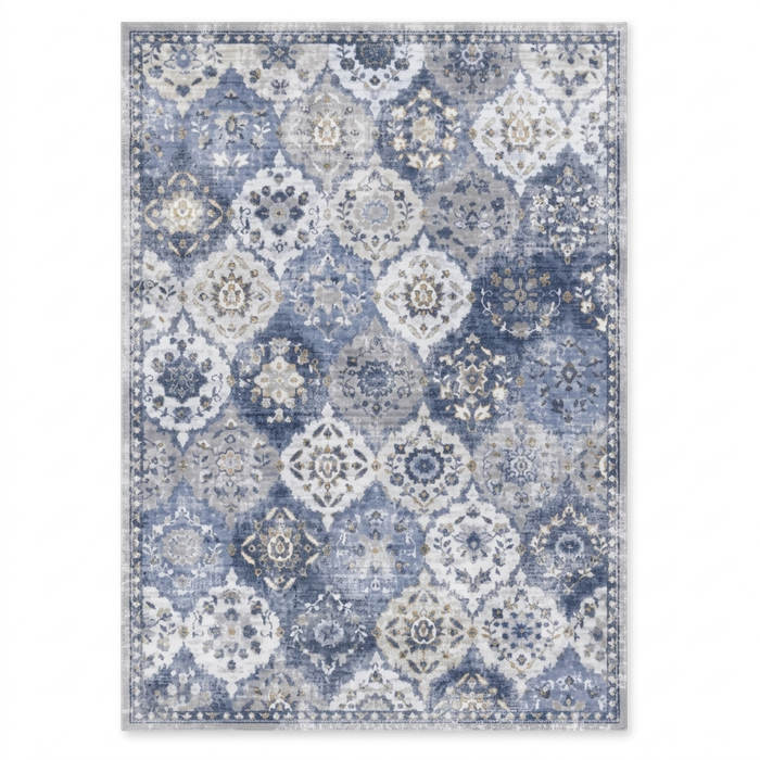 Blue Vintage Moroccan-Style Washable Area Rug