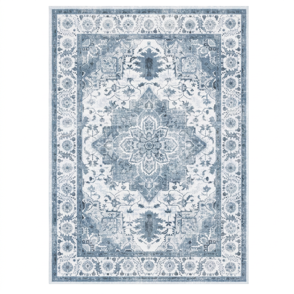 Slate Blue Vintage Persian-Style Washable Area Rug