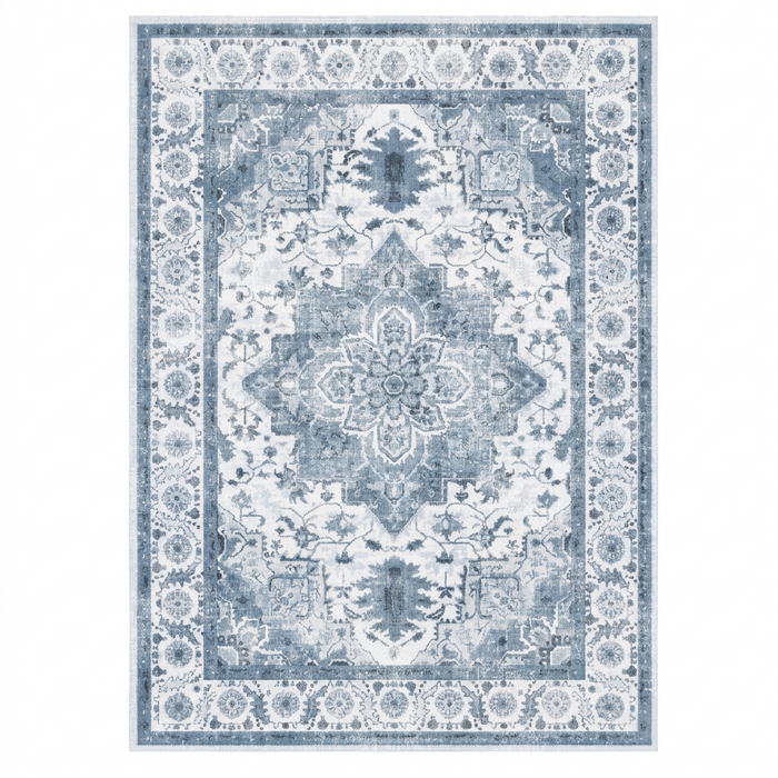 Slate Blue Vintage Persian-Style Washable Area Rug