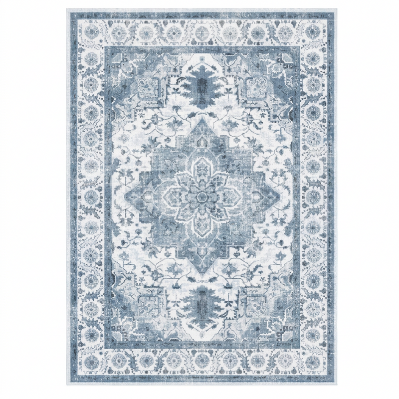 Slate Blue Vintage Persian-Style Washable Area Rug