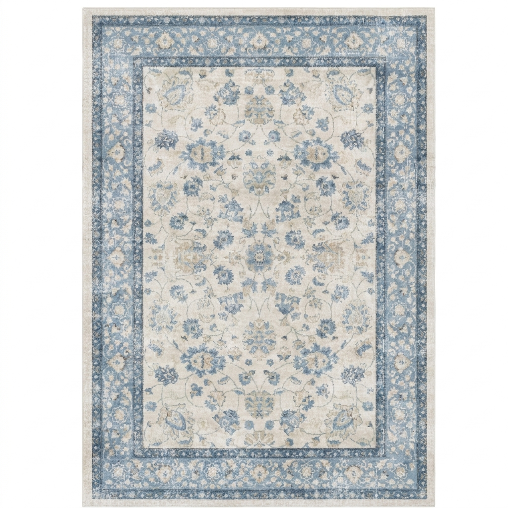 Blue Floral Vintage Persian-Style Washable Area Rug