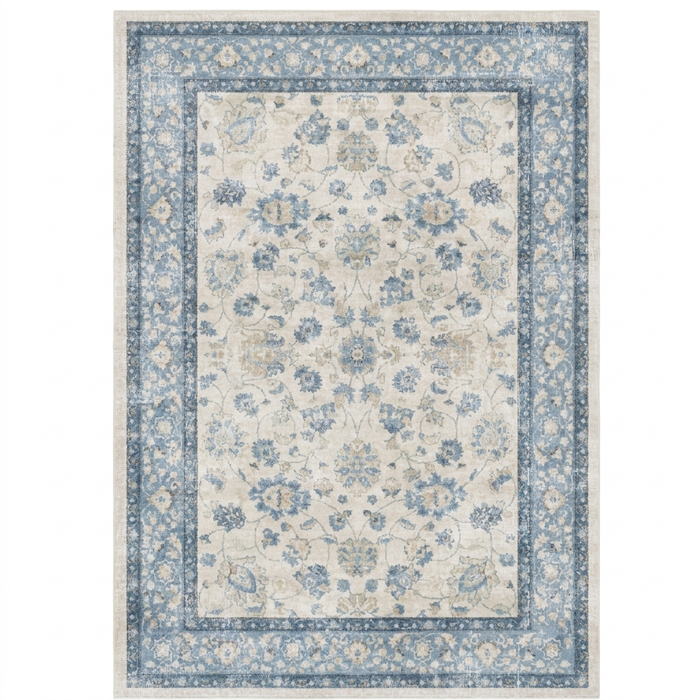 Blue Floral Vintage Persian-Style Washable Area Rug