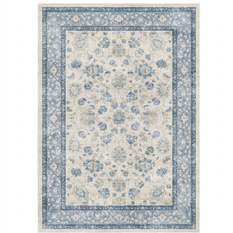 Blue Floral Vintage Persian-Style Washable Area Rug