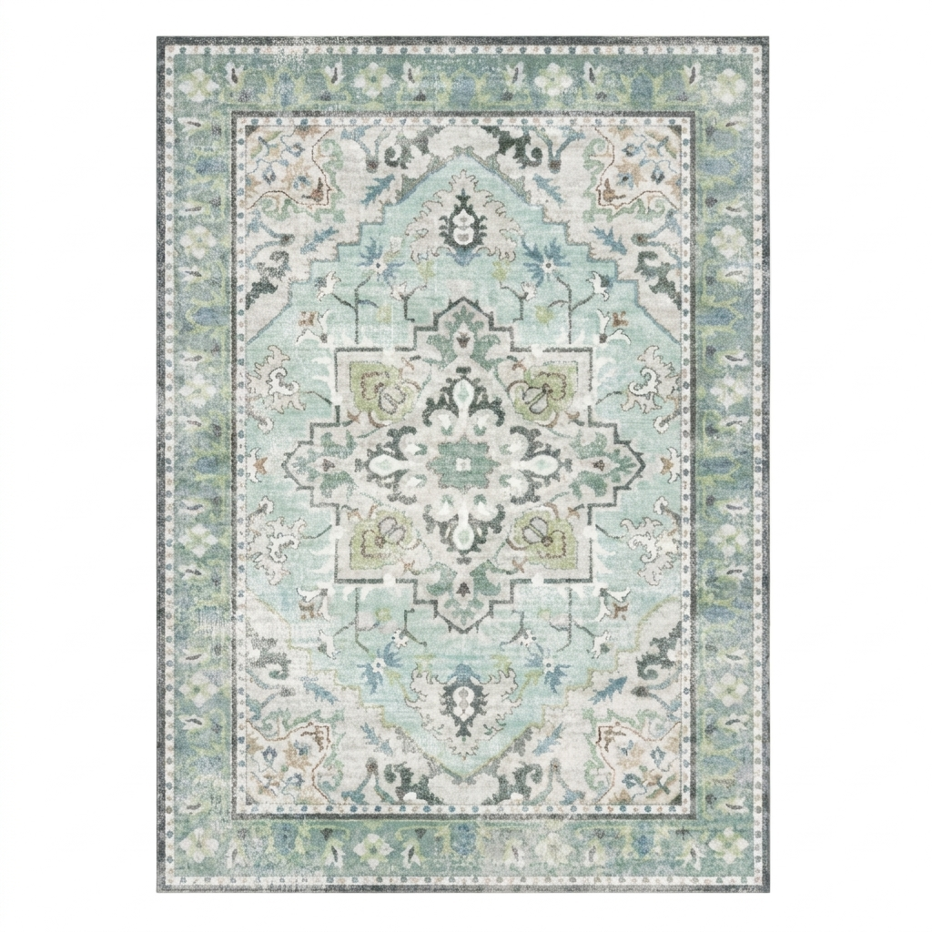 Sage Green Vintage Persian-Style Washable Area Rug