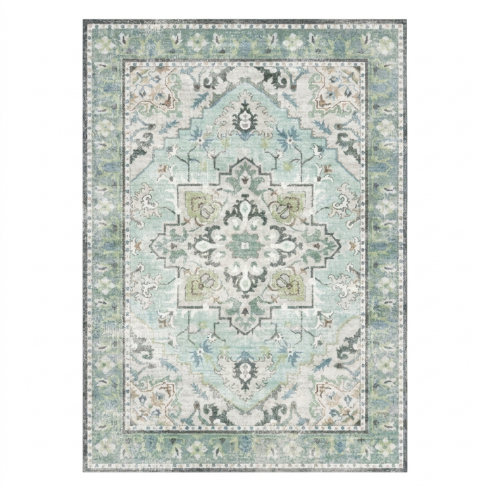 Sage Green Vintage Persian-Style Washable Area Rug