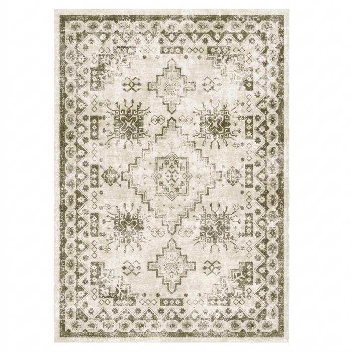 Olive Green Vintage Tribal Washable Area Rug