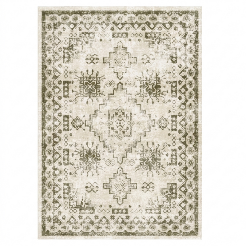 Olive Green Vintage Tribal Washable Area Rug
