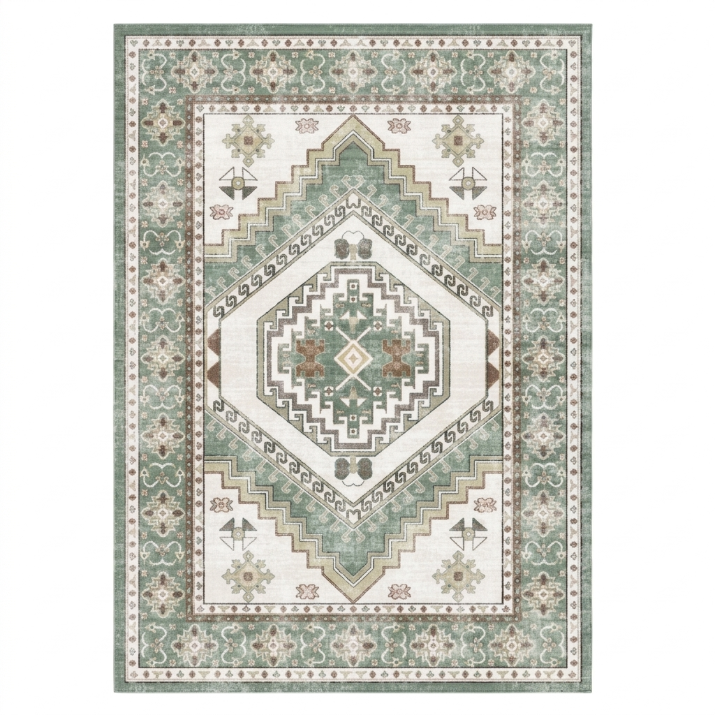 Sage Green Vintage Tribal Washable Area Rug