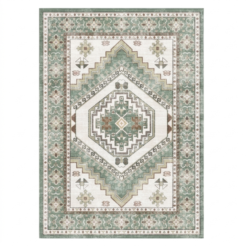 Sage Green Vintage Tribal Washable Area Rug