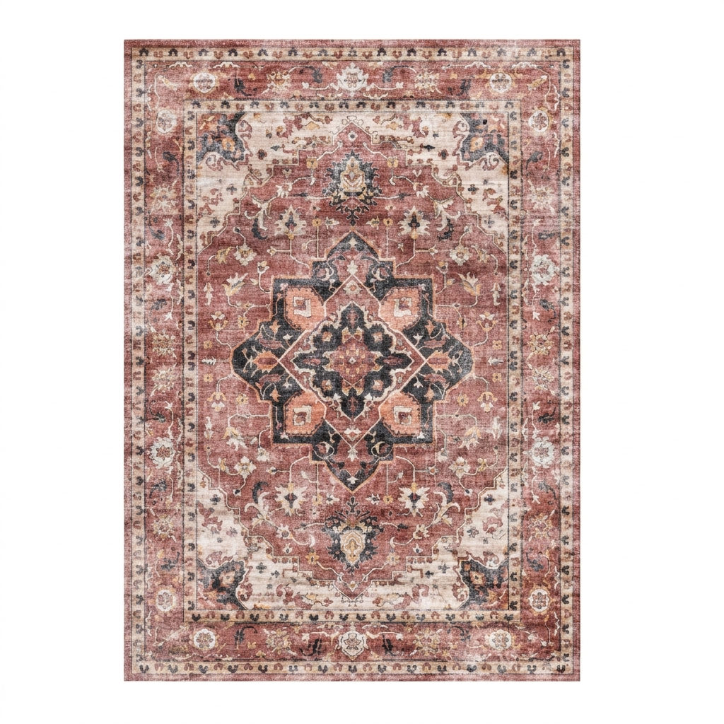 Rust Terracotta Vintage Persian-Style Washable Area Rug