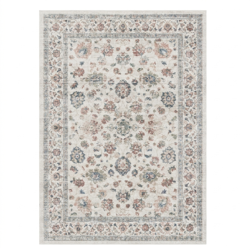 Ivory Floral Vintage Persian-Style Washable Area Rug