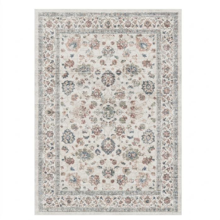 Ivory Floral Vintage Persian-Style Washable Area Rug