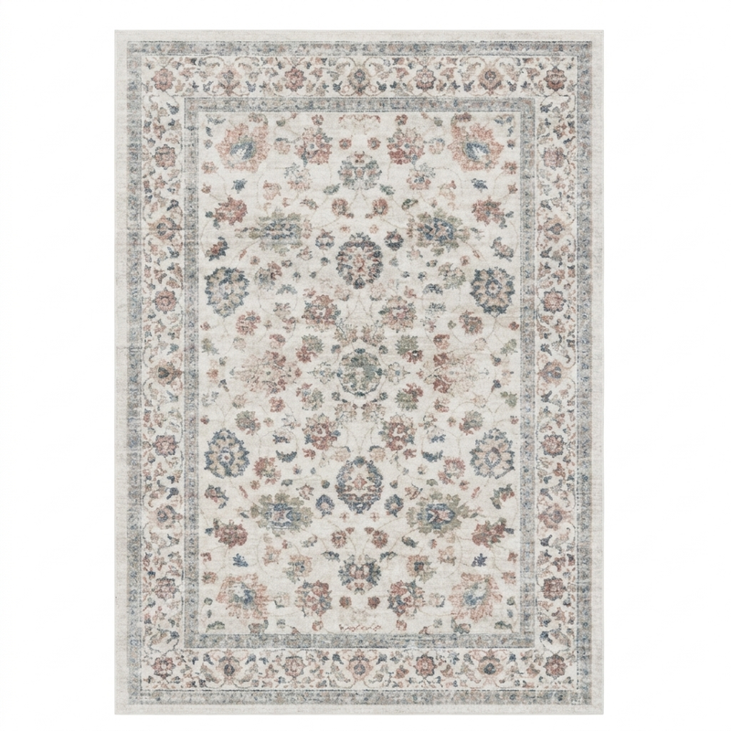 Ivory Floral Vintage Persian-Style Washable Area Rug