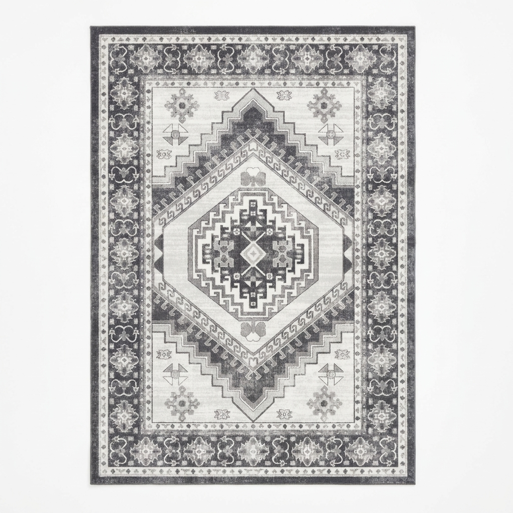 Gray Vintage Tribal Washable Area Rug