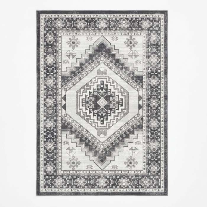 Gray Vintage Tribal Washable Area Rug