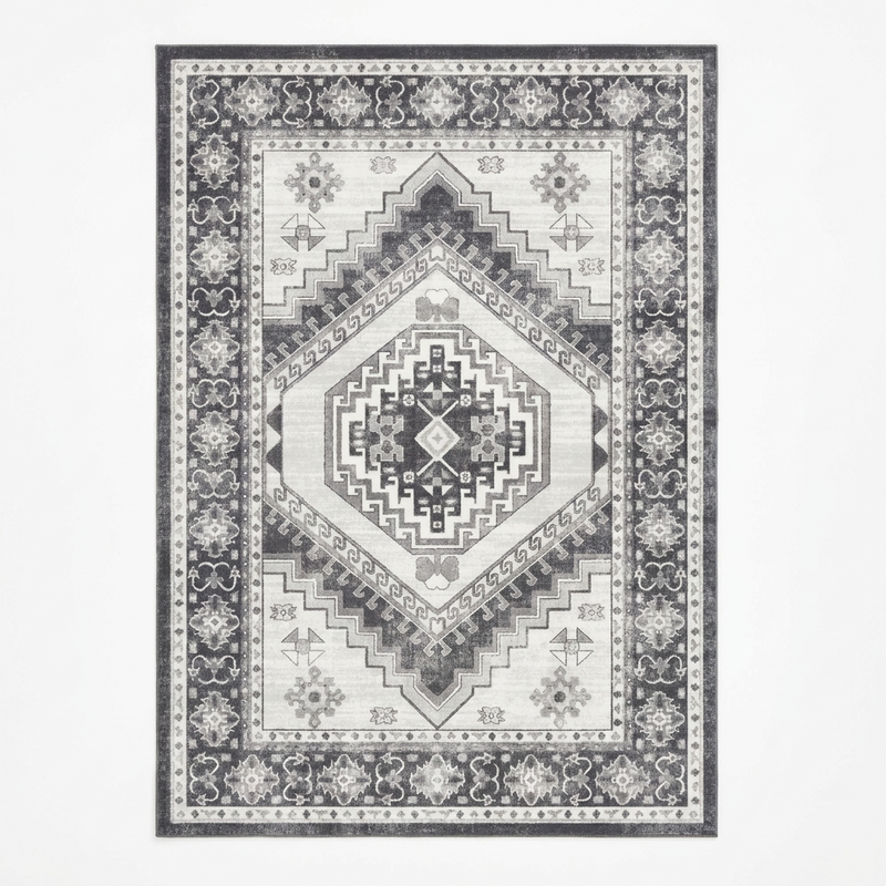 Gray Vintage Tribal Washable Area Rug