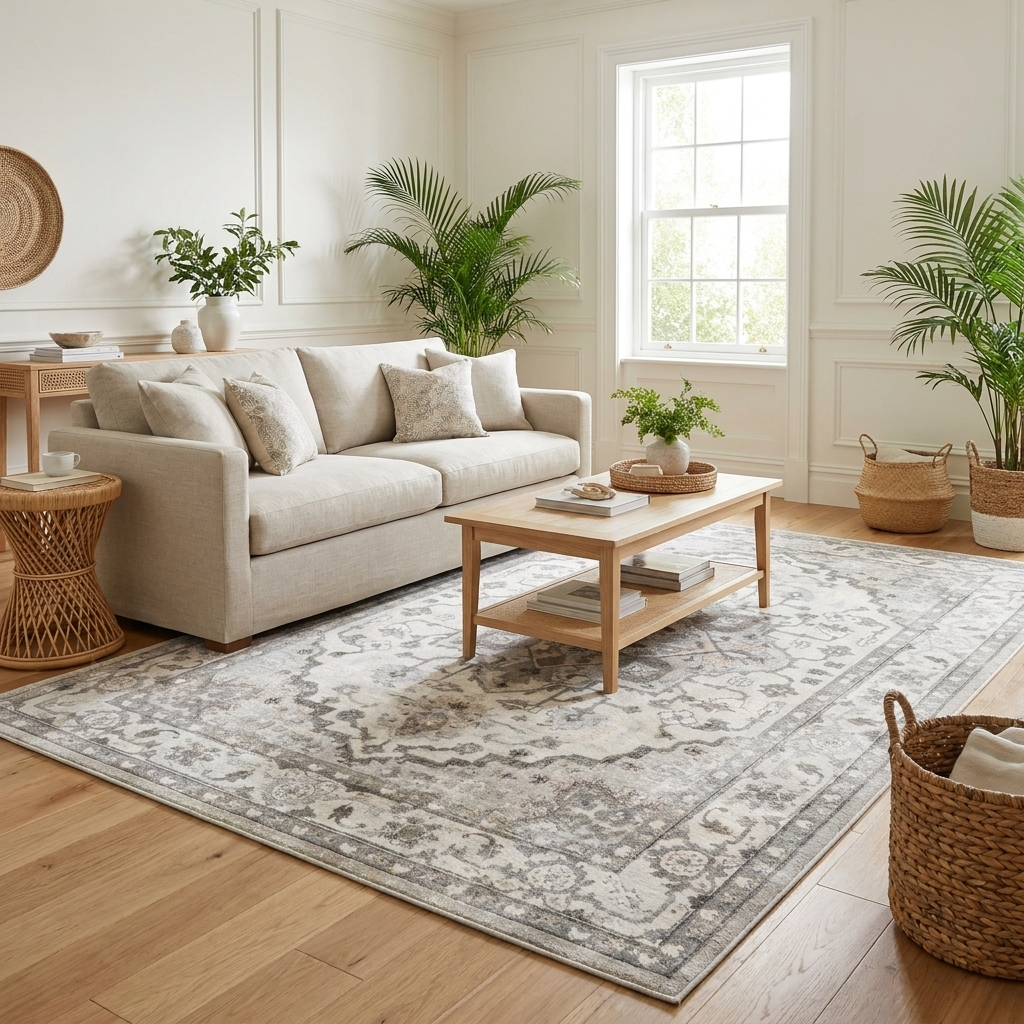 Gray Vintage Persian-Style Washable Area Rug