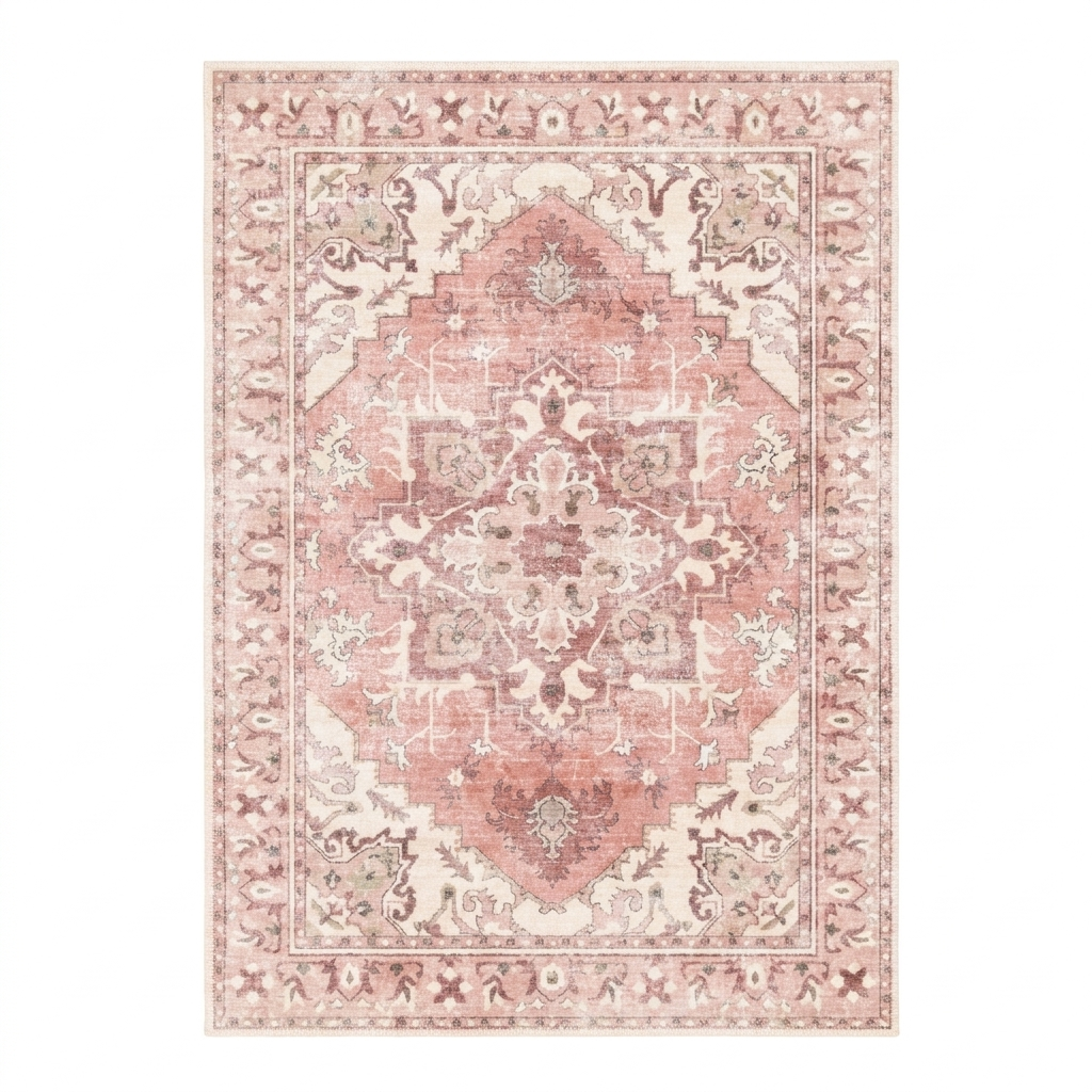 Blush Pink Vintage Persian-Style Washable Area Rug