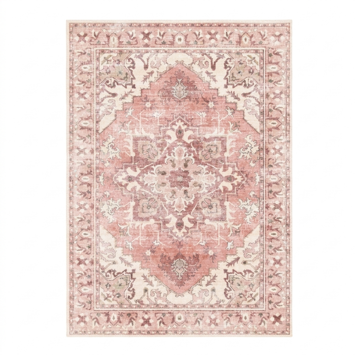 Blush Pink Vintage Persian-Style Washable Area Rug