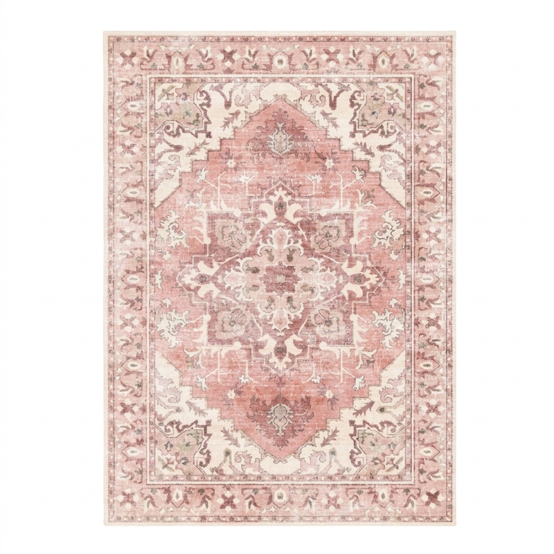 Blush Pink Vintage Persian-Style Washable Area Rug