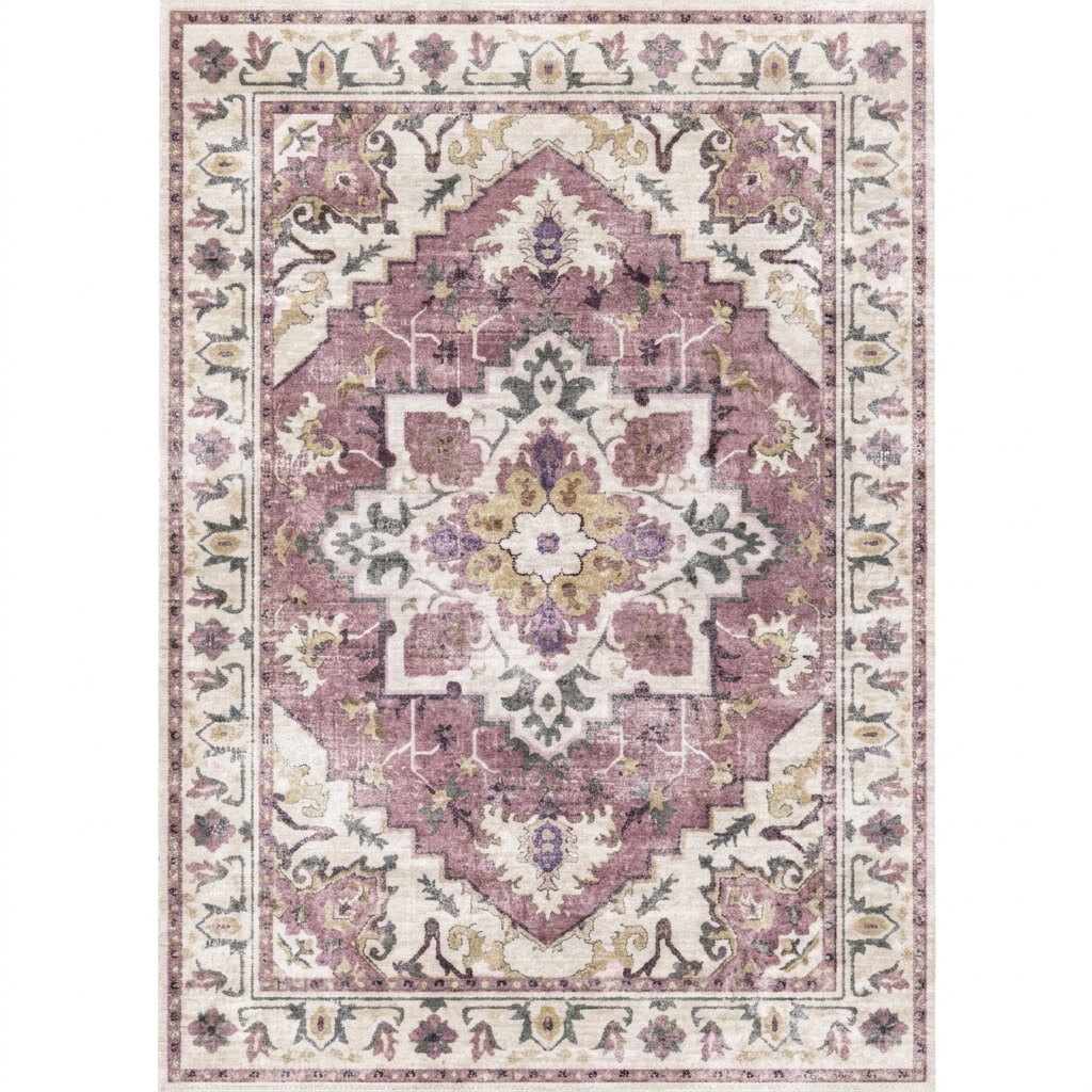 Mauve Vintage Persian-Style Washable Area Rug