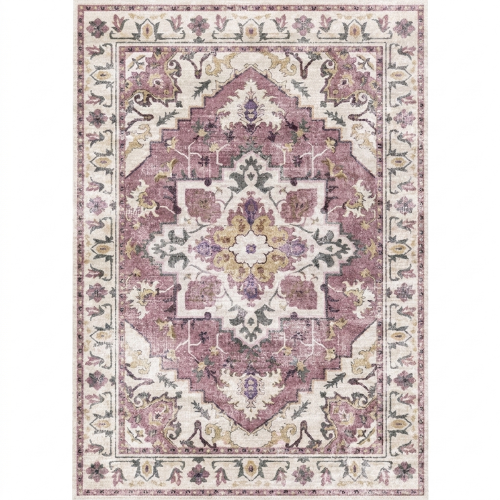 Mauve Vintage Persian-Style Washable Area Rug