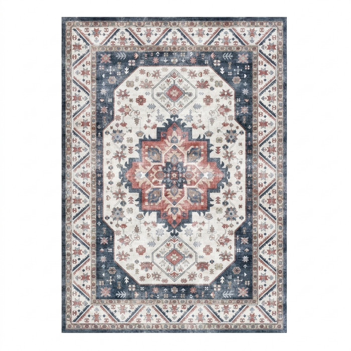Navy Rust Vintage Tribal Washable Area Rug