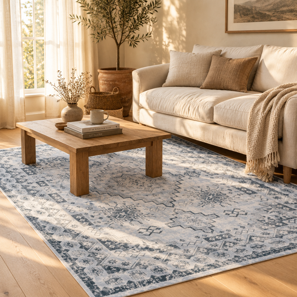 Navy Vintage Tribal Washable Area Rug