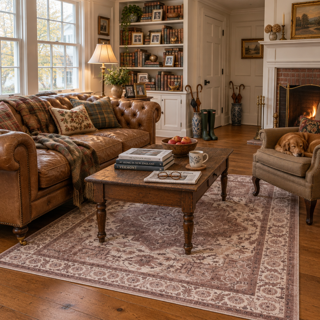 Dusty Rose Vintage Persian-Style Washable Area Rug