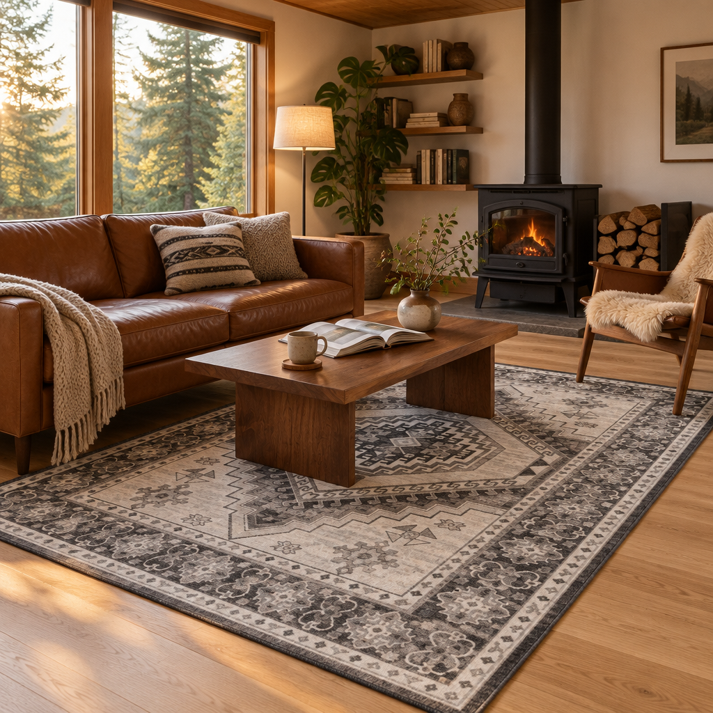 Gray Vintage Tribal Washable Area Rug