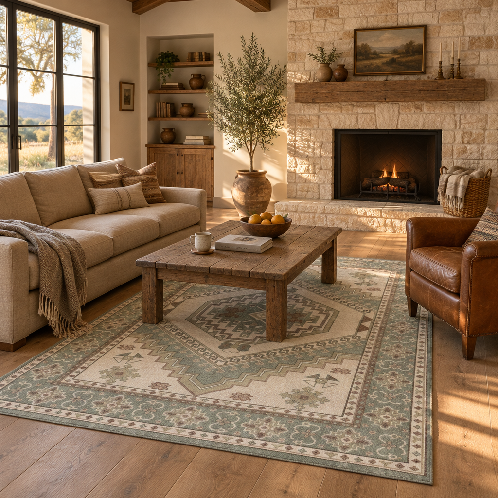 Sage Green Vintage Tribal Washable Area Rug